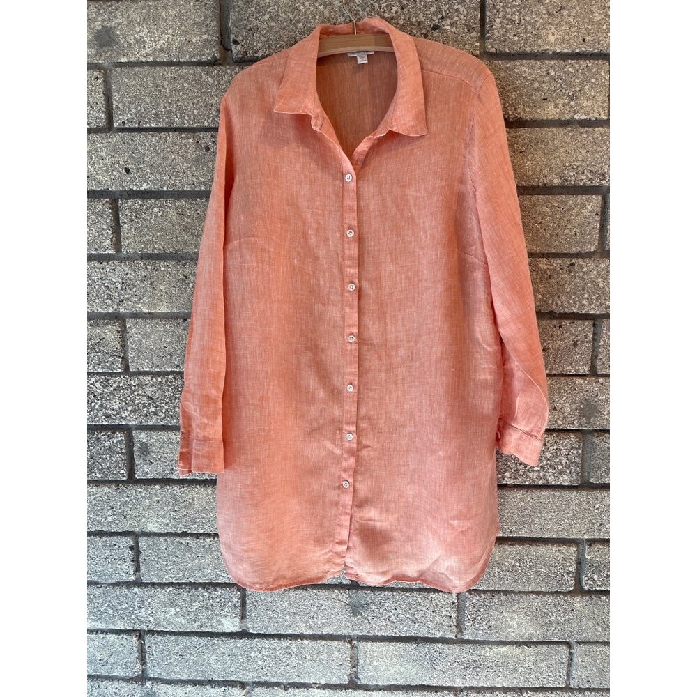 J. Jill Womens Coral Button-Up Linen Tunic Top 1X